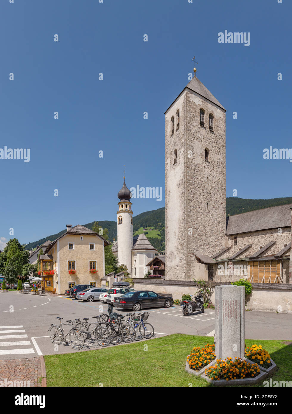 Innichen,San Candido,Italia,The Stiftkirche and the Saint Michael church Stock Photo