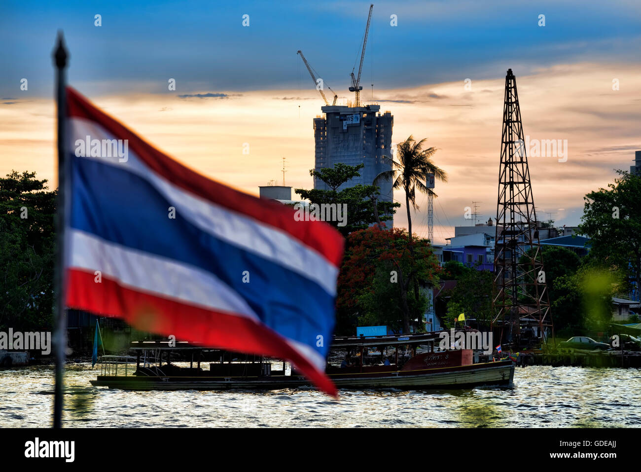 New high rise construction along the Chao Phraya River, Bangkok, Thailand. Stock Photo