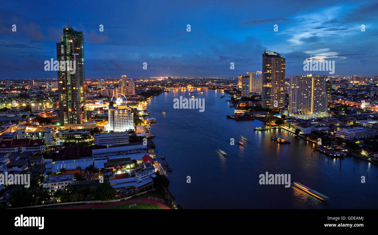 Chao Phraya River and city skyline, Bangkok, Thailand Stock Photo - Alamy