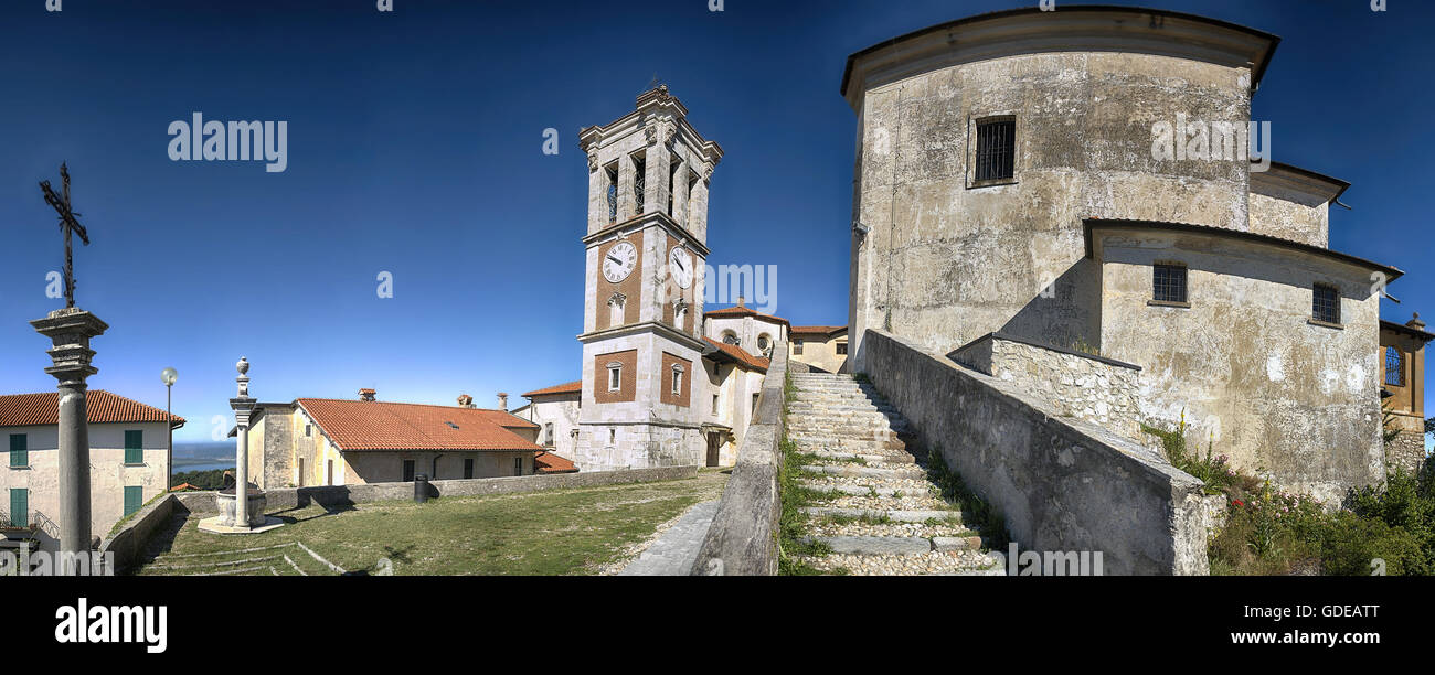 Square of the church, Sacred Mount of Varese in a limpid morning summer with blue sky in background Stock Photo
