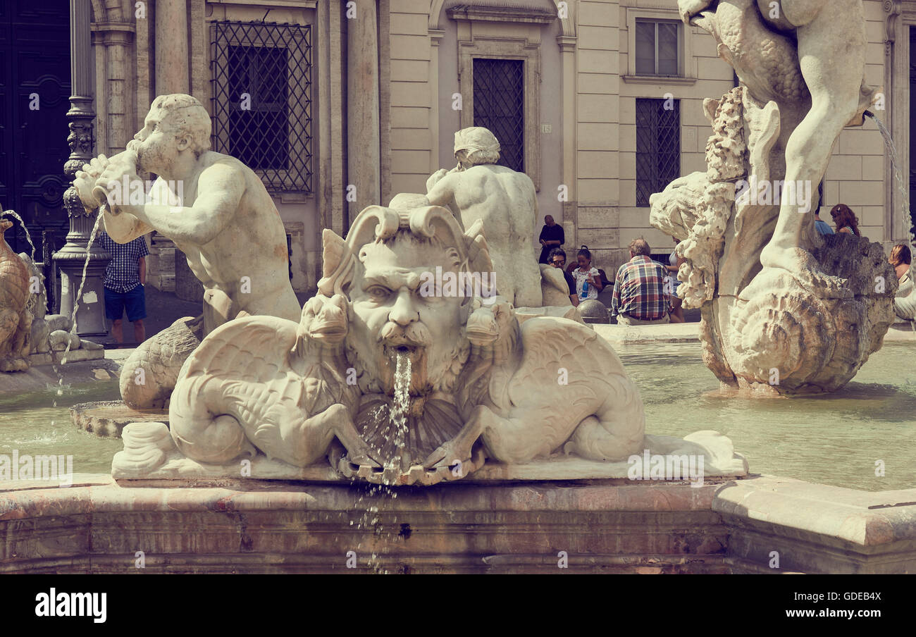 Fontana del Moro (Moor Fountain) Piazza Navona Rome Lazio Italy Europe Stock Photo