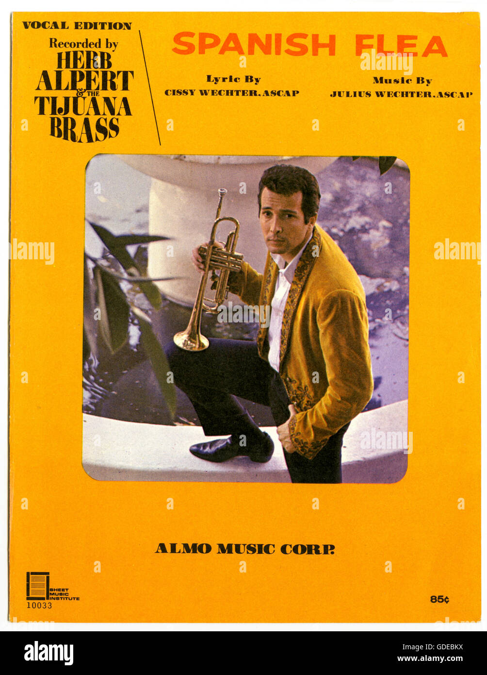 Piano sheet music cover of the song “Spanish Flea” by Herb Alpert and the Tijuana Brass Stock Photo