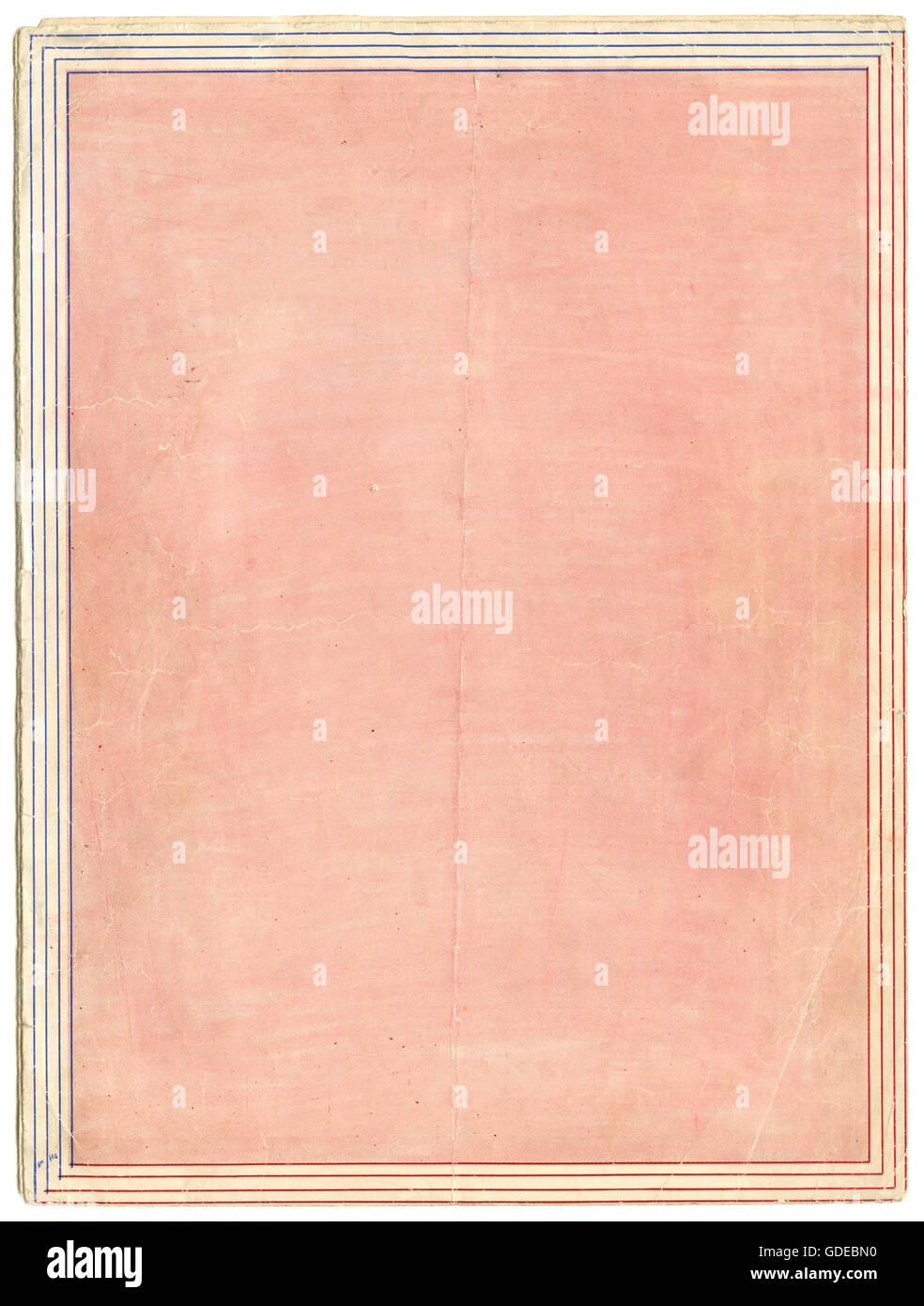Vintage pink printed paper with red and blue lined border Stock Photo