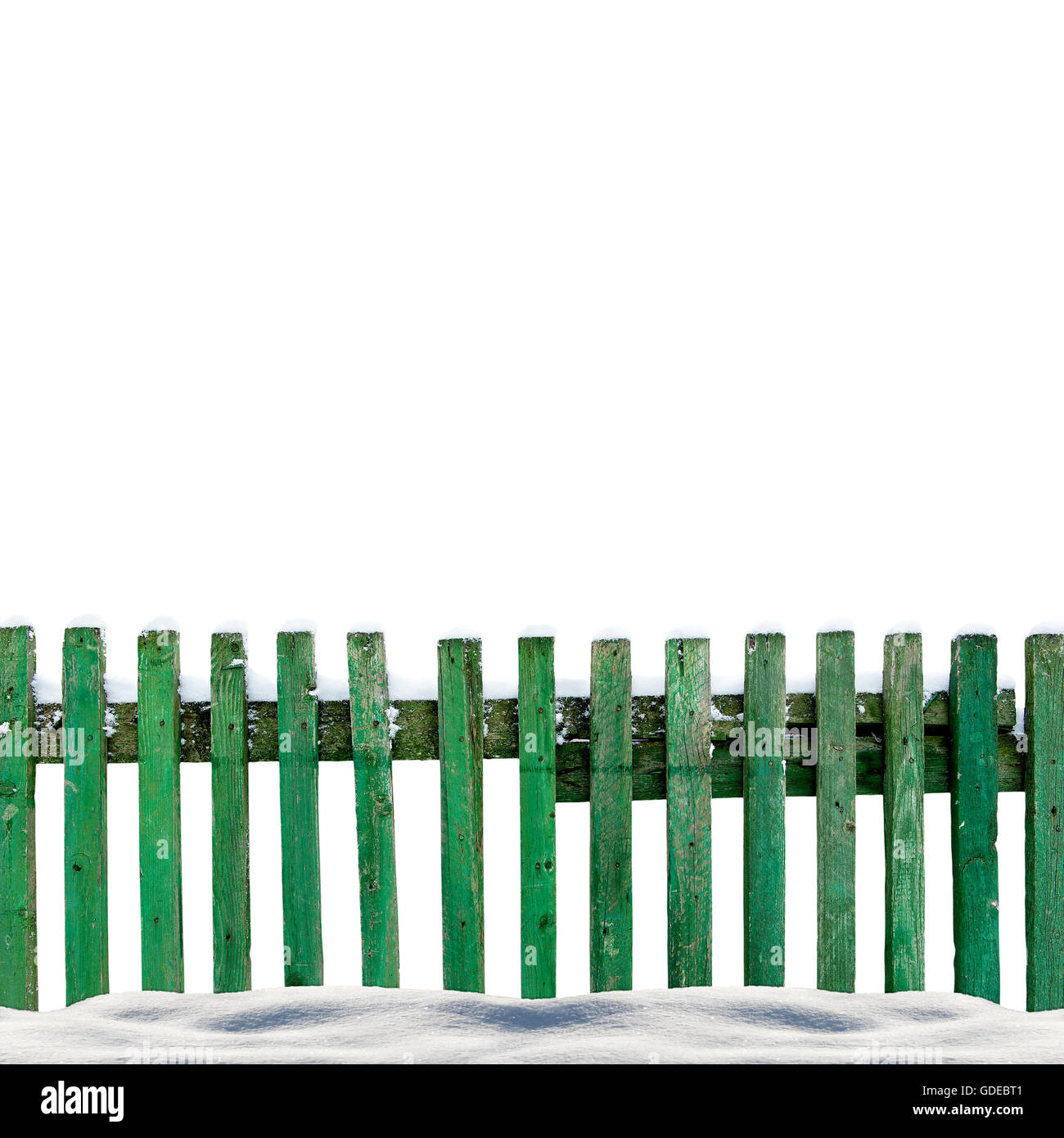 snowy old green wooden fence isolaten on white background Stock Photo ...
