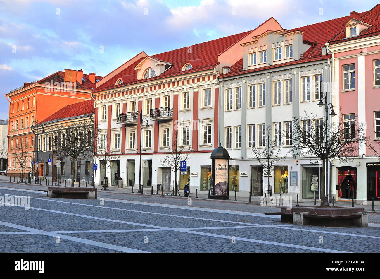 VILNIUS, LITHUANIA - APRIL 12: View of a street in Vilnius old town on April 12, 2015. Stock Photo