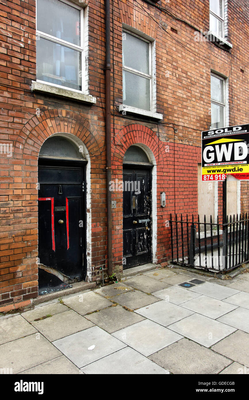 Real estate sign outside of red brick building, Dublin, Republic of
