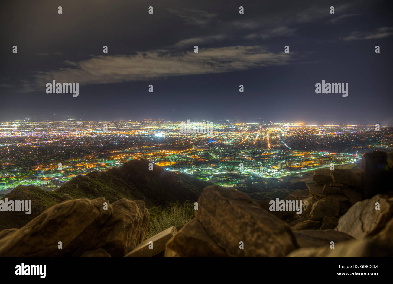 Overlooking University of Utah and Salt Lake City at Night from Rock Outcropping Stock Photo