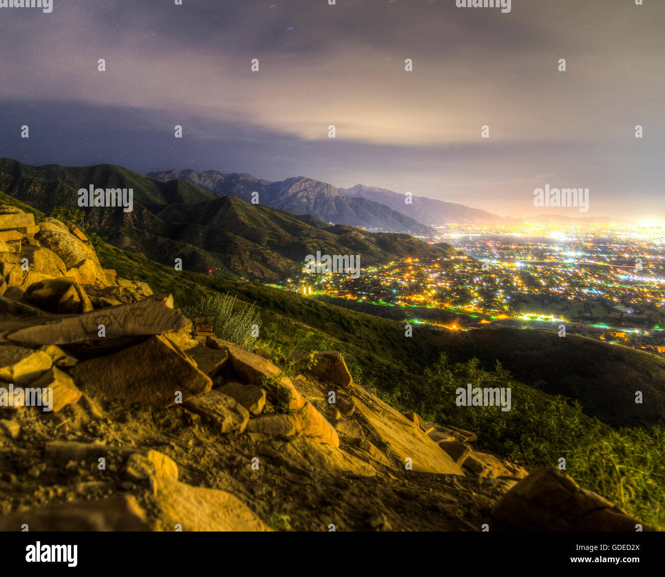 Nighttime Overlook of Salt Lake City Stock Photo