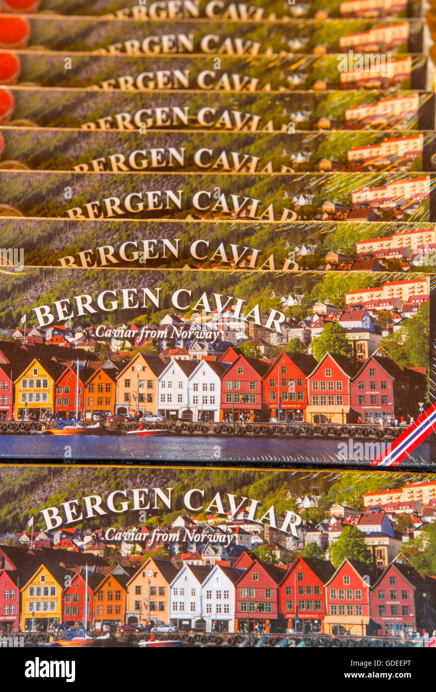 Bergen Caviar sold at the Famous Bergen Fish Market, Bergen, Norway, Hordaland, Scandanavia Stock Photo