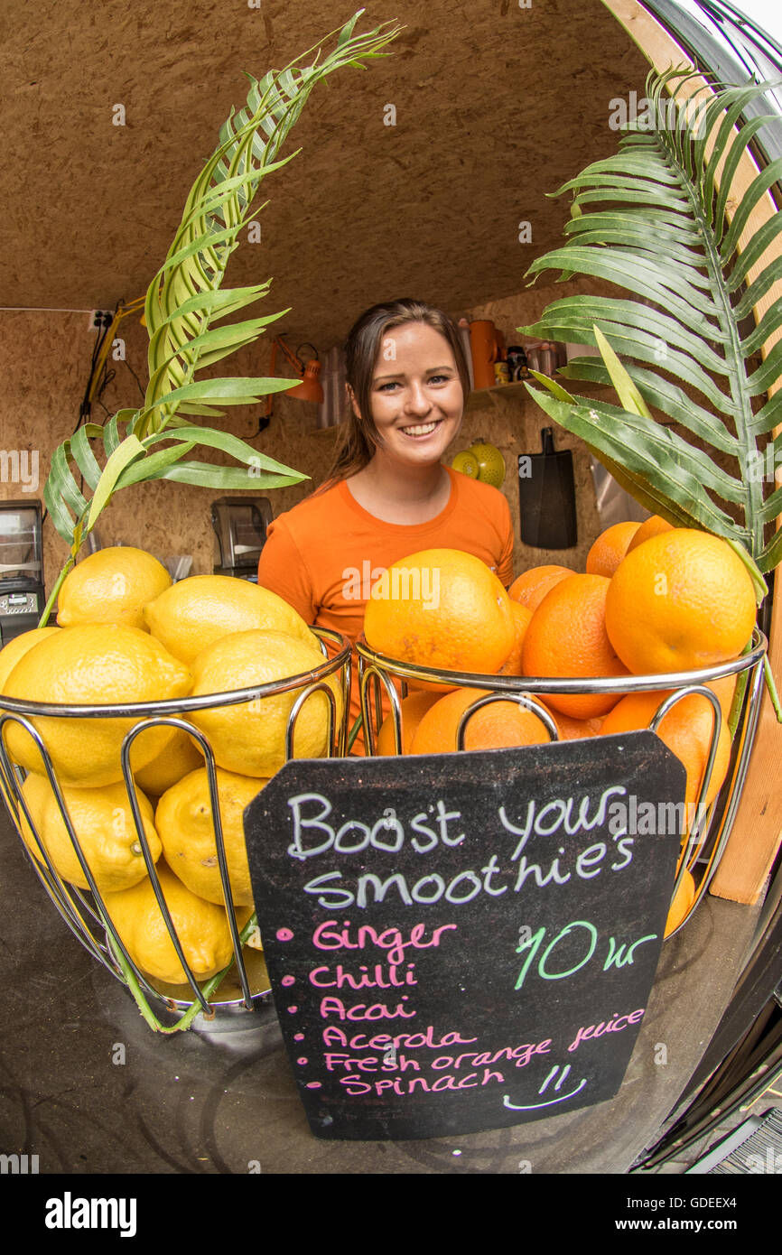 Smoothies being sold at the Famous Bergen Fish Market, Bergen, Norway, Hordaland, Scandinavia Stock Photo