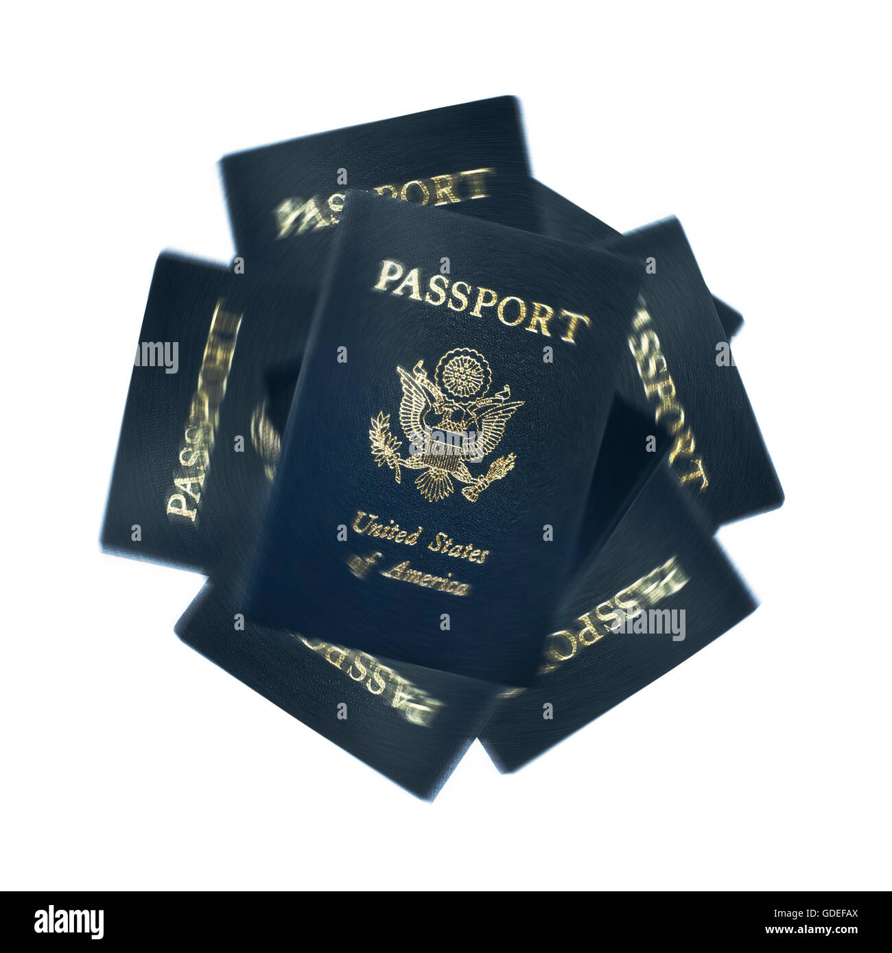 multiple spinning United States passports Stock Photo