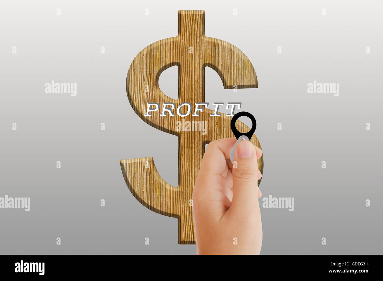 Isolated hand with lens on platinum background with dollar sign and ...