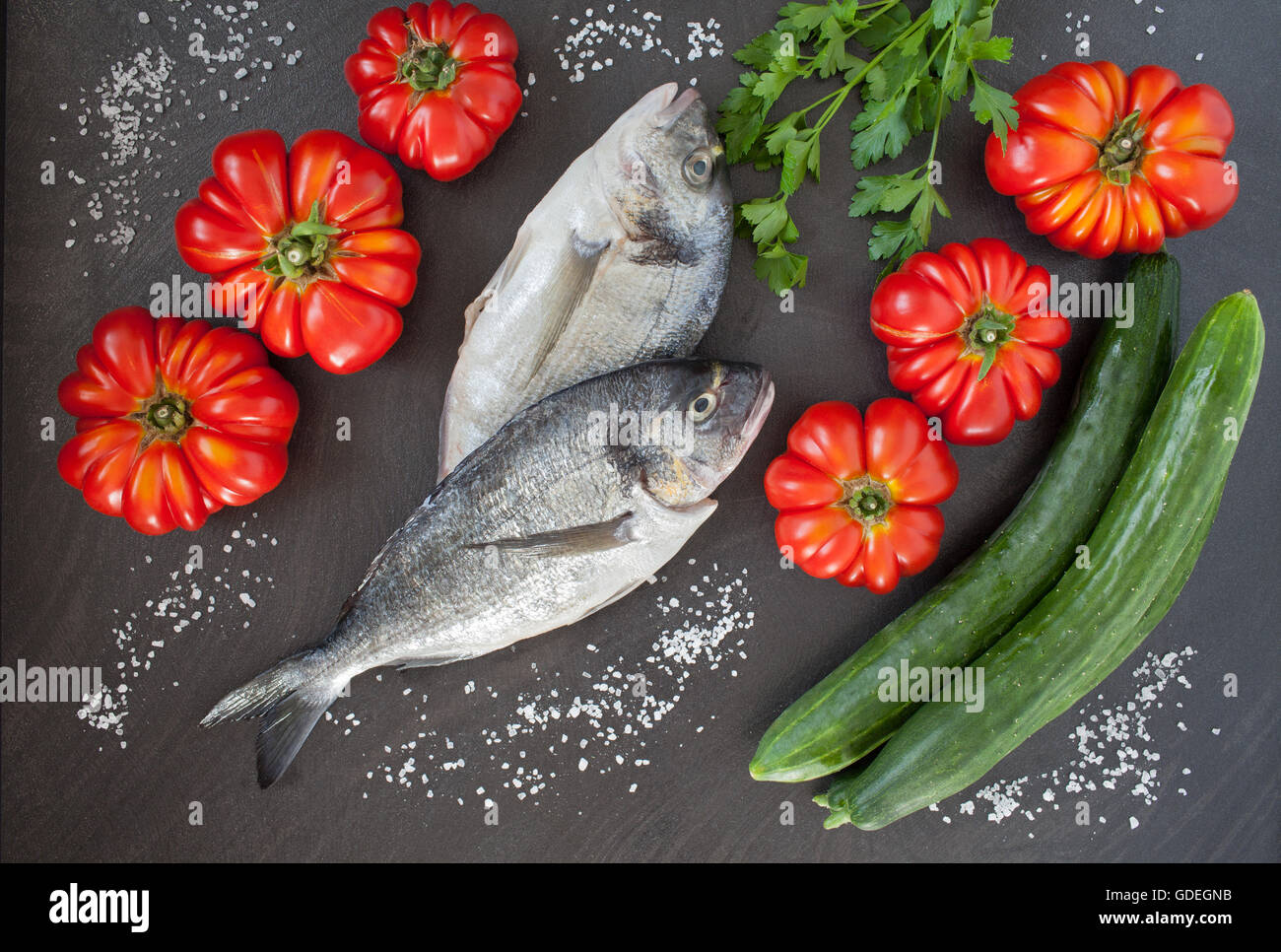 Sea Bream Vegetables Diet Food Stock Photo Alamy