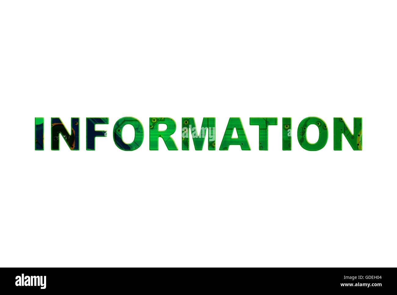Isolated green text information on black background Stock Photo - Alamy