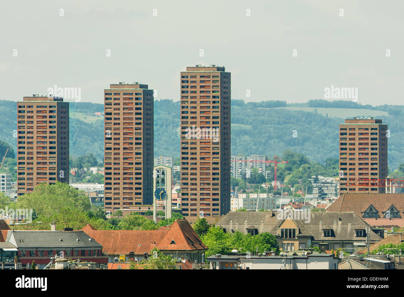 City skyline with high rise apartment blocks, Zurich, switzerland Stock Photo