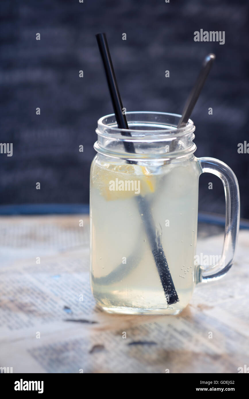 Homemade Lemonade in a Large Glass Jar Stock Photo