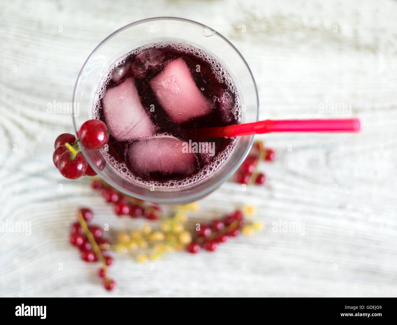 overhead view of Glass of iced Hibiscus Tea Stock Photo