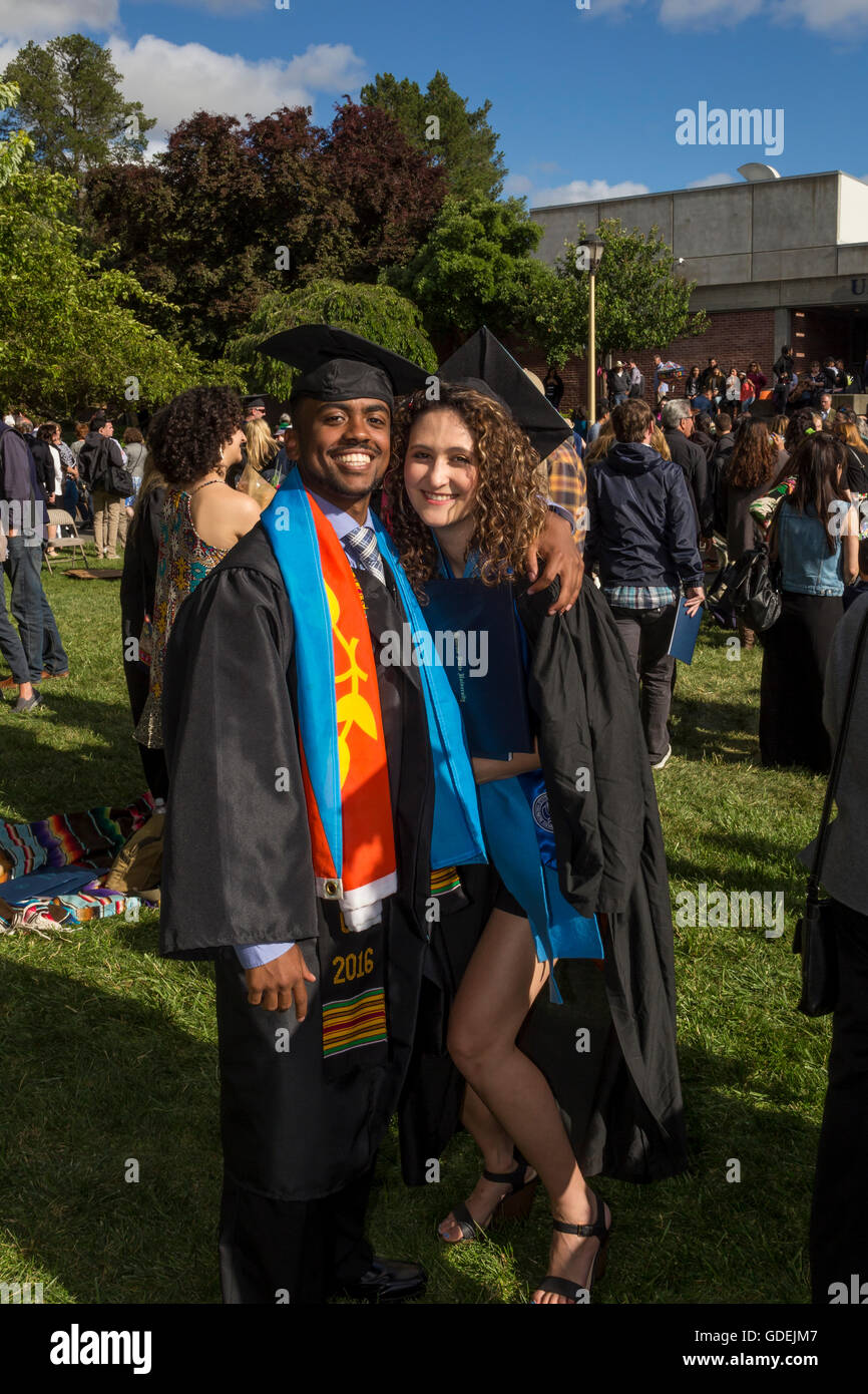 university students attending graduation ceremony at Sonoma State University in Rohnert Park in Sonoma County in California United States Stock Photo