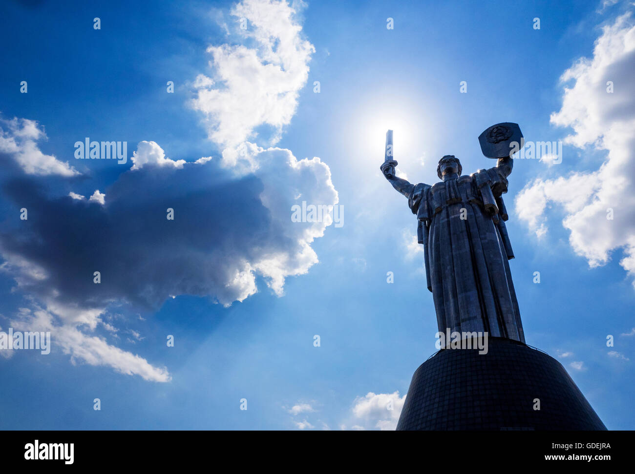 Low angle view of Motherland Monument, Kiev, Ukraine Stock Photo