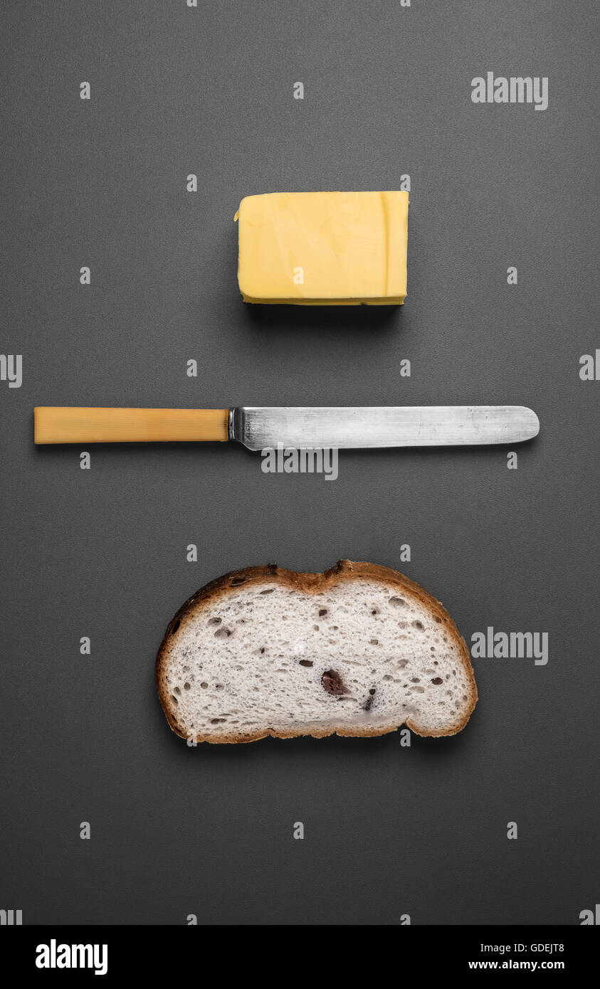 Bread And Butter Knife Butter And Bread Viewed From Above Stock Photo Alamy