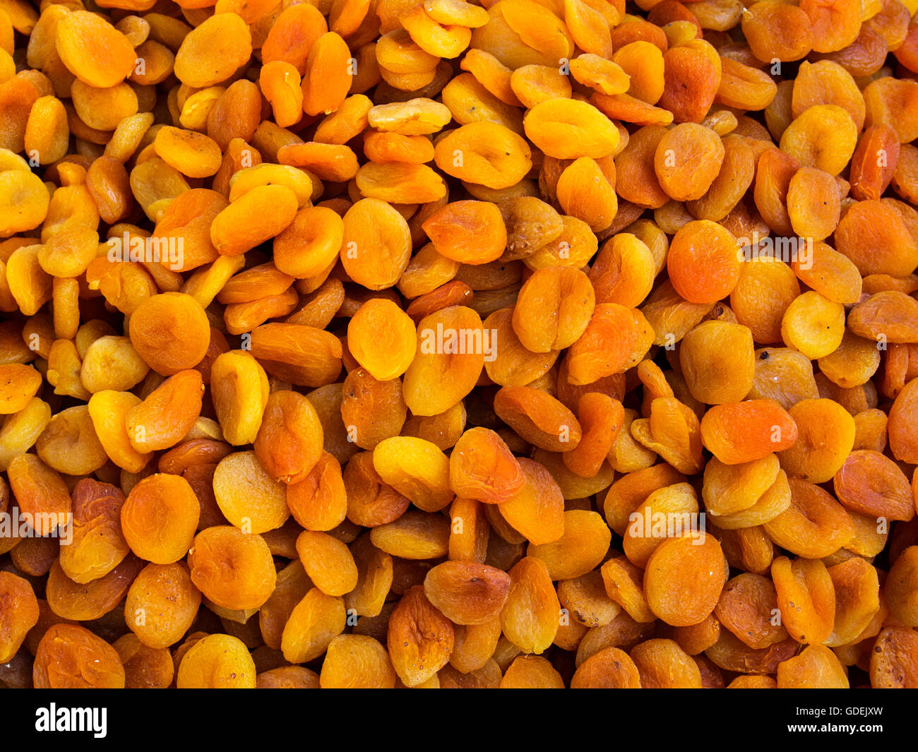 Close-up of dried apricot fruit in market Stock Photo