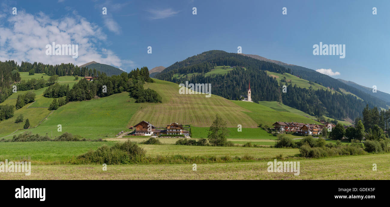 Winnebach,Austria,Farming village with a church on a hill in the Puster valley Stock Photo