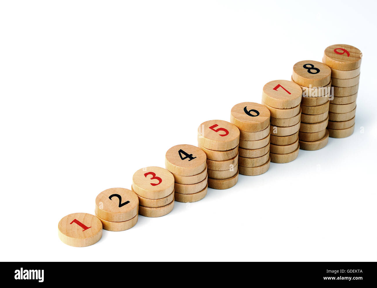 Stacks of wooden numbers like chart diagram on white background Stock ...