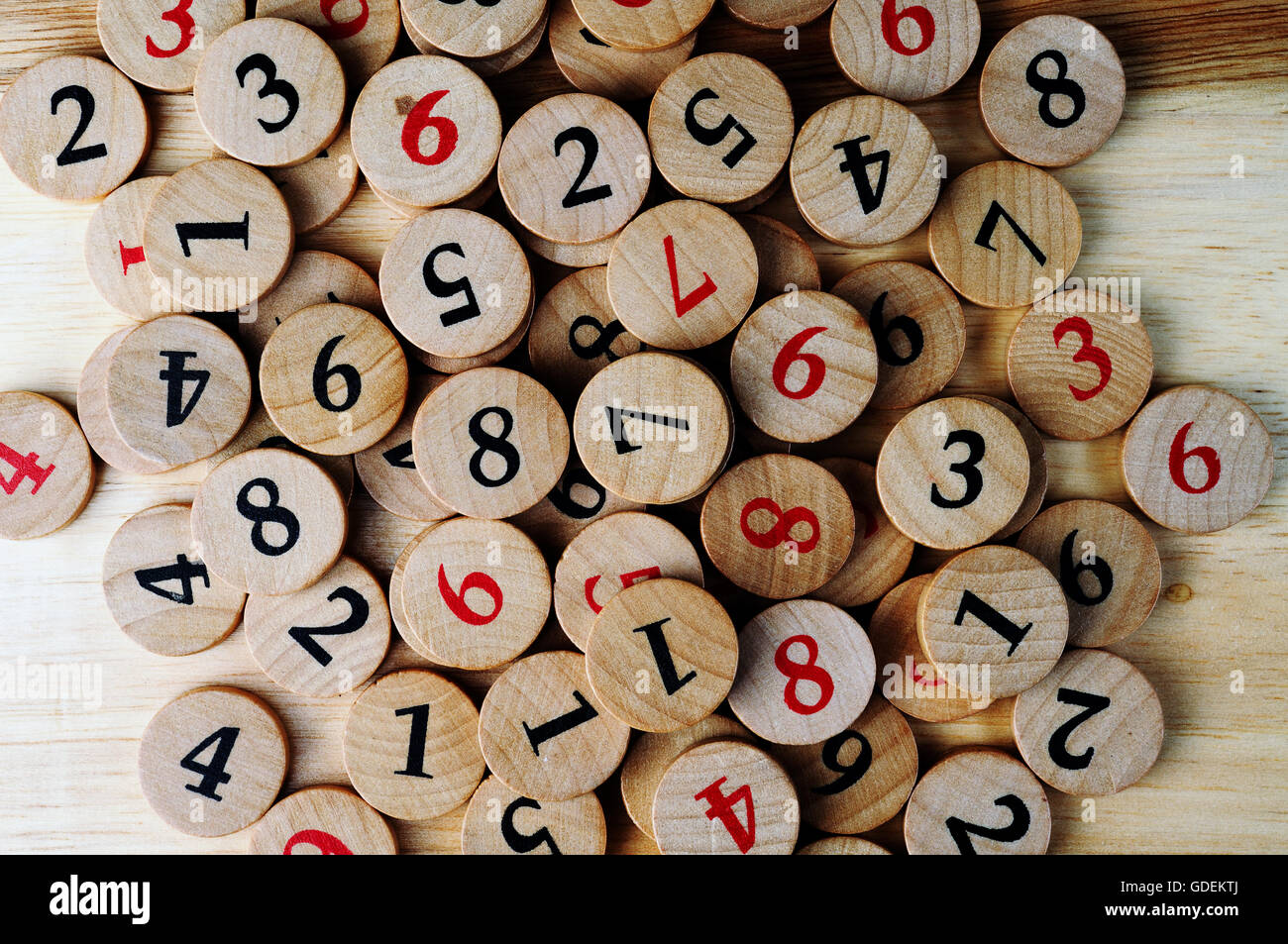 Wooden sudoku numbers, random choice. Lucky concept Stock Photo