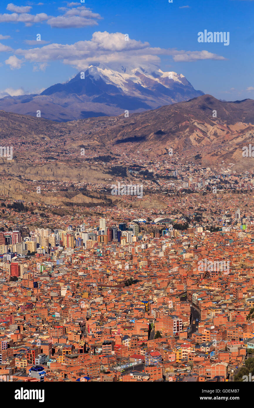 La Paz colorful panorama with a mountain ina background, Bolivian capital, South America, May 2016 Stock Photo