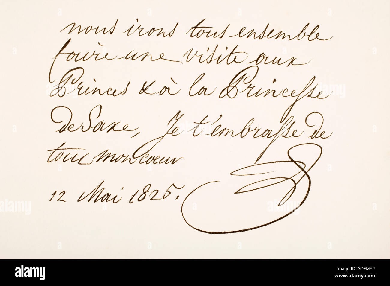 Louis Philippe I, 1773 – 1850. King of the French.  Hand writing sample and signature. Stock Photo