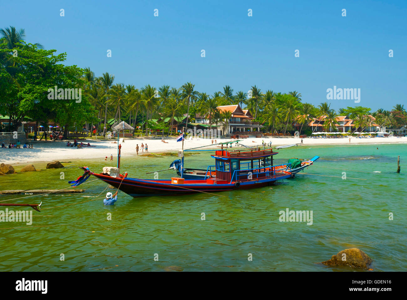 Longtail boat at Chaweng Beach, Ko Samui Island, Thailand Stock Photo