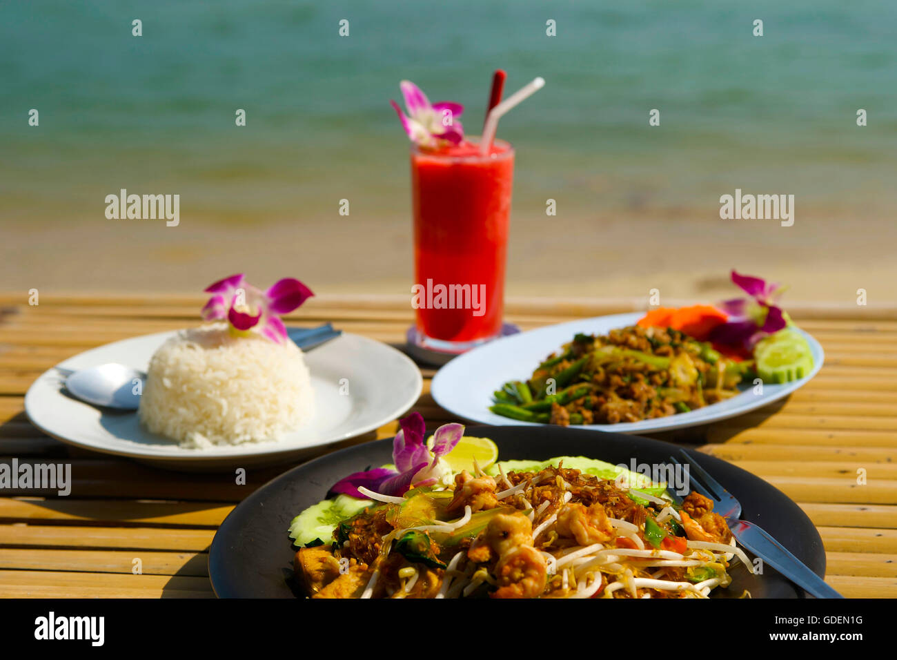 Thai food, beach restaurant, Ko Samui Island, Thailand Stock Photo