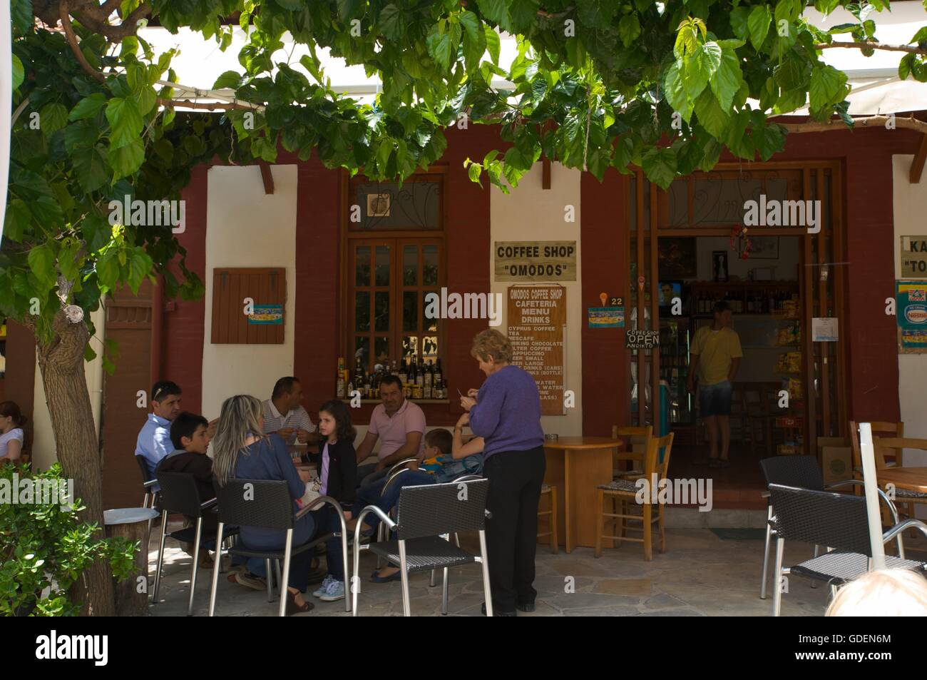 Street Cafe, Troodos Mountains, Republic of Cyprus Stock Photo