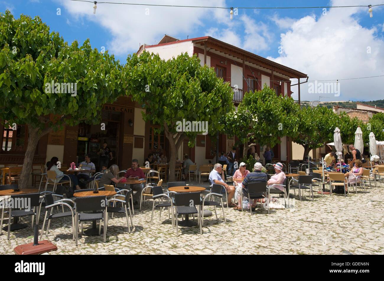 Street Cafe, Troodos Mountains, Republic of Cyprus Stock Photo