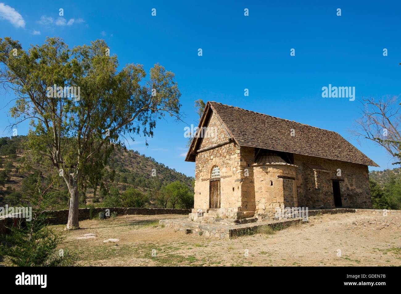 Panagia Forviotissa Church in Asinou, Troodos Mountains,Republic of Cyprus Stock Photo