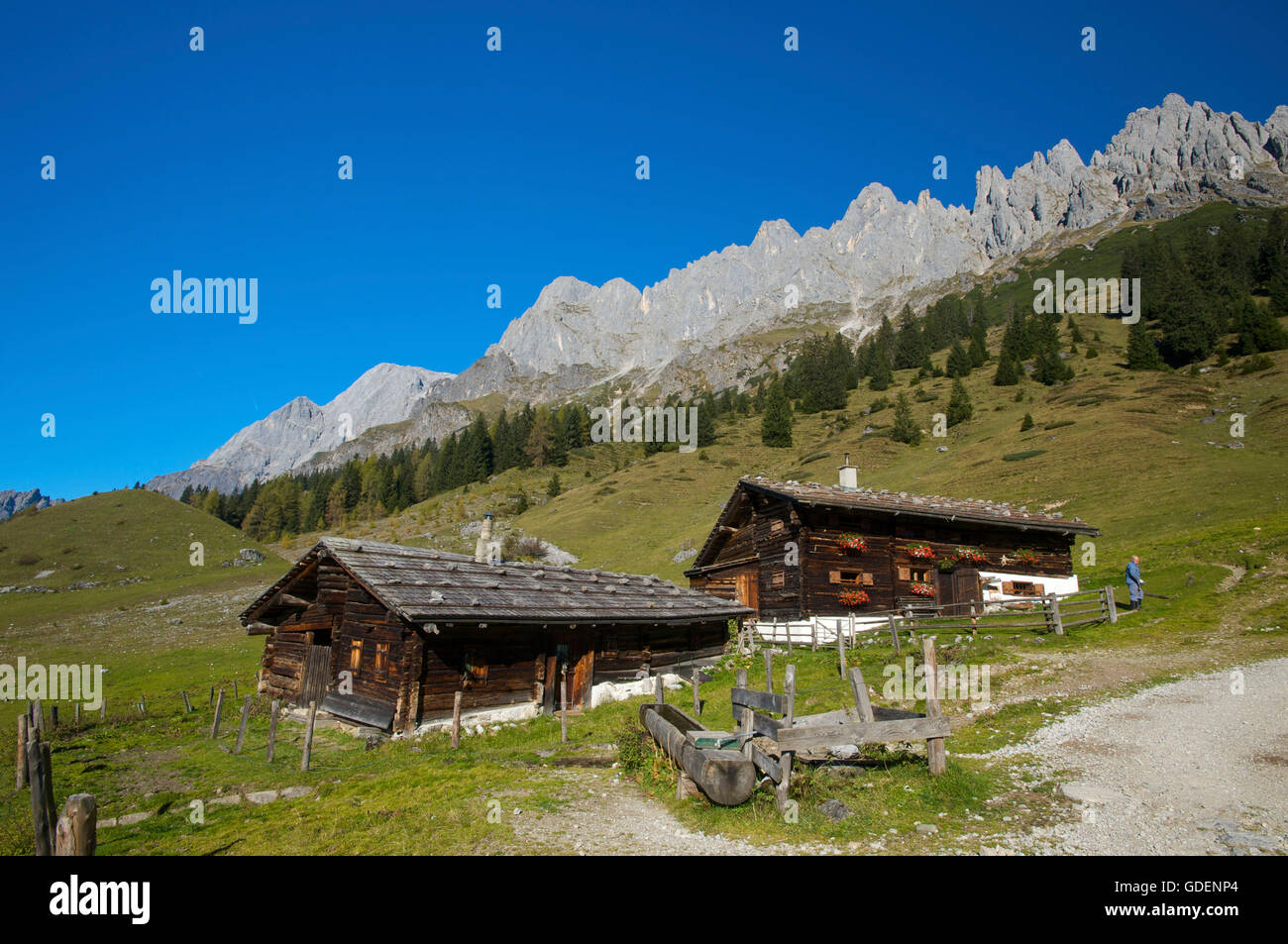 Chalet in front of Hochkoenig Mountain, Pinzgau, Pongau, Salzburger Land, Austria Stock Photo