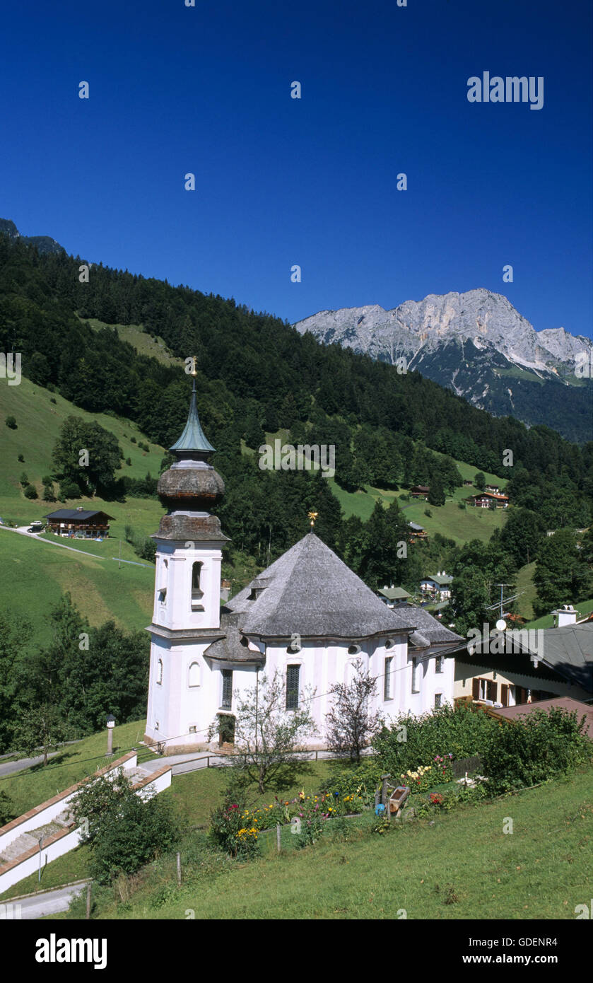 Pilgrimage Church Maria Gern , Untersberg, Kneifelspitze, Berchtesgadener Land, Bavaria, Germany Stock Photo