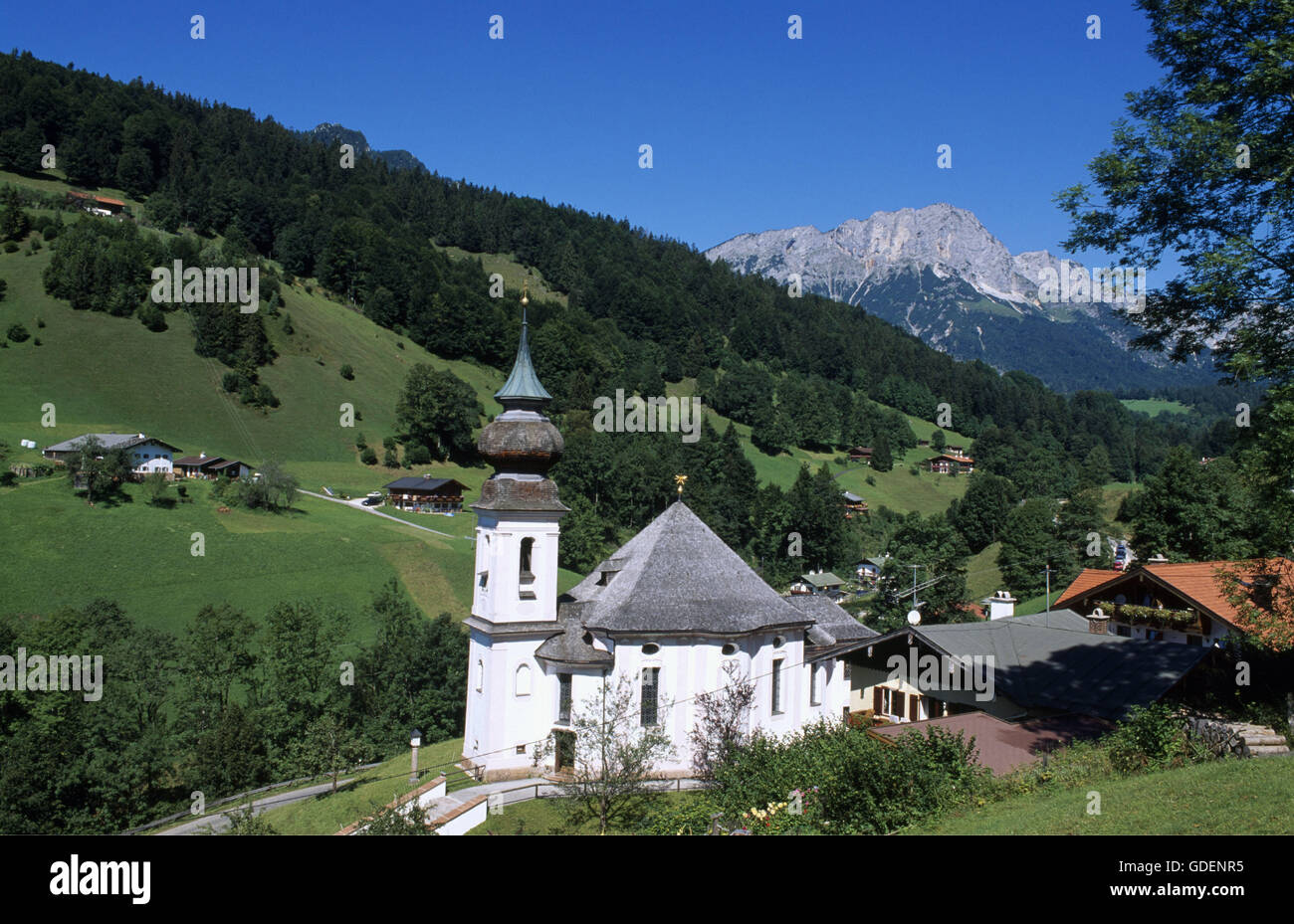 Pilgrimage Church Maria Gern , Untersberg, Kneifelspitze, Berchtesgadener Land, Bavaria, Germany Stock Photo