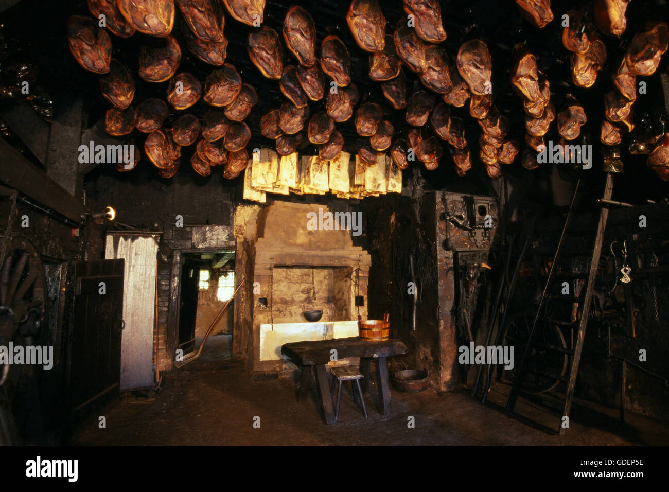Smoked ham, Harmsdorf, Luebecker Bucht, Schleswig-Holstein, Germany Stock Photo
