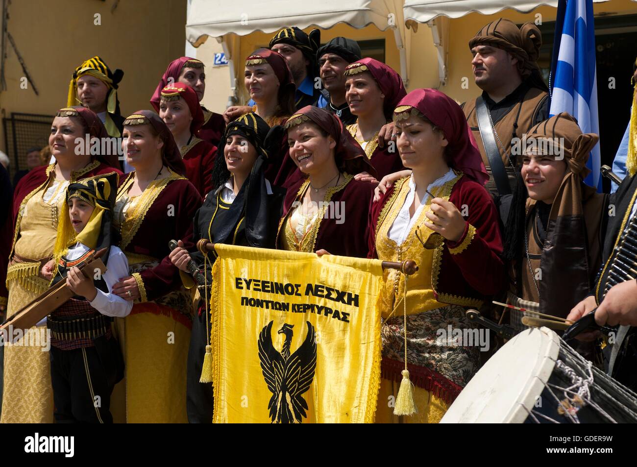 Traditional Costumes in Corfu-Town, Kerkyra, Corfu, Ionian Islands, Greece Stock Photo