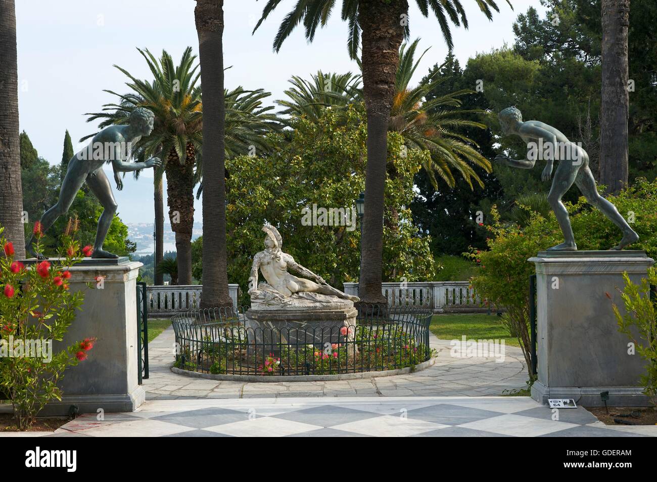 Sculptures in the garden of Achillion, Corfu, Ionian Islands, Greece Stock Photo
