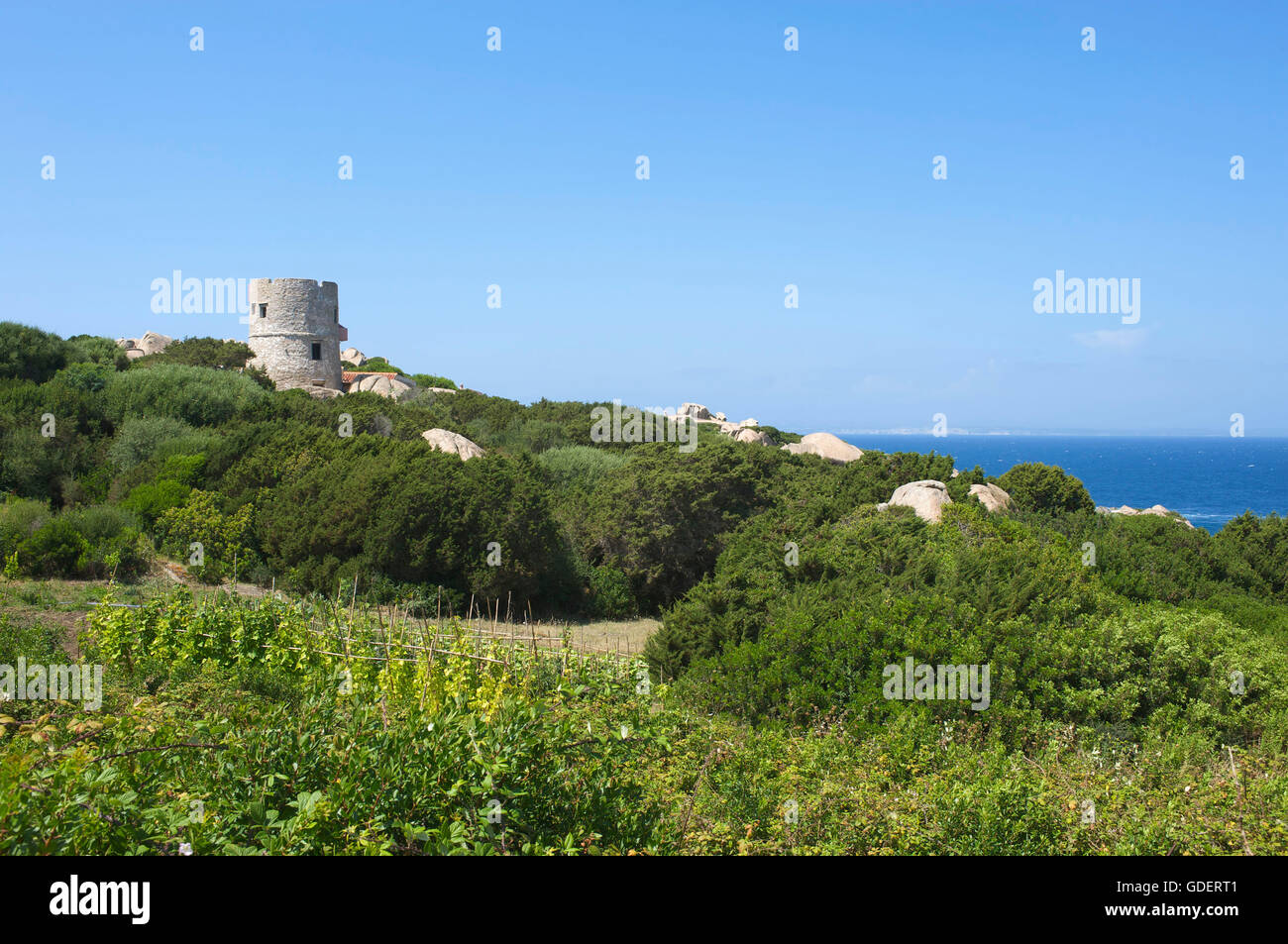 Fortified Tower, Capo Testa near Santa Teresa Gallura, Sardinia, Italy Stock Photo
