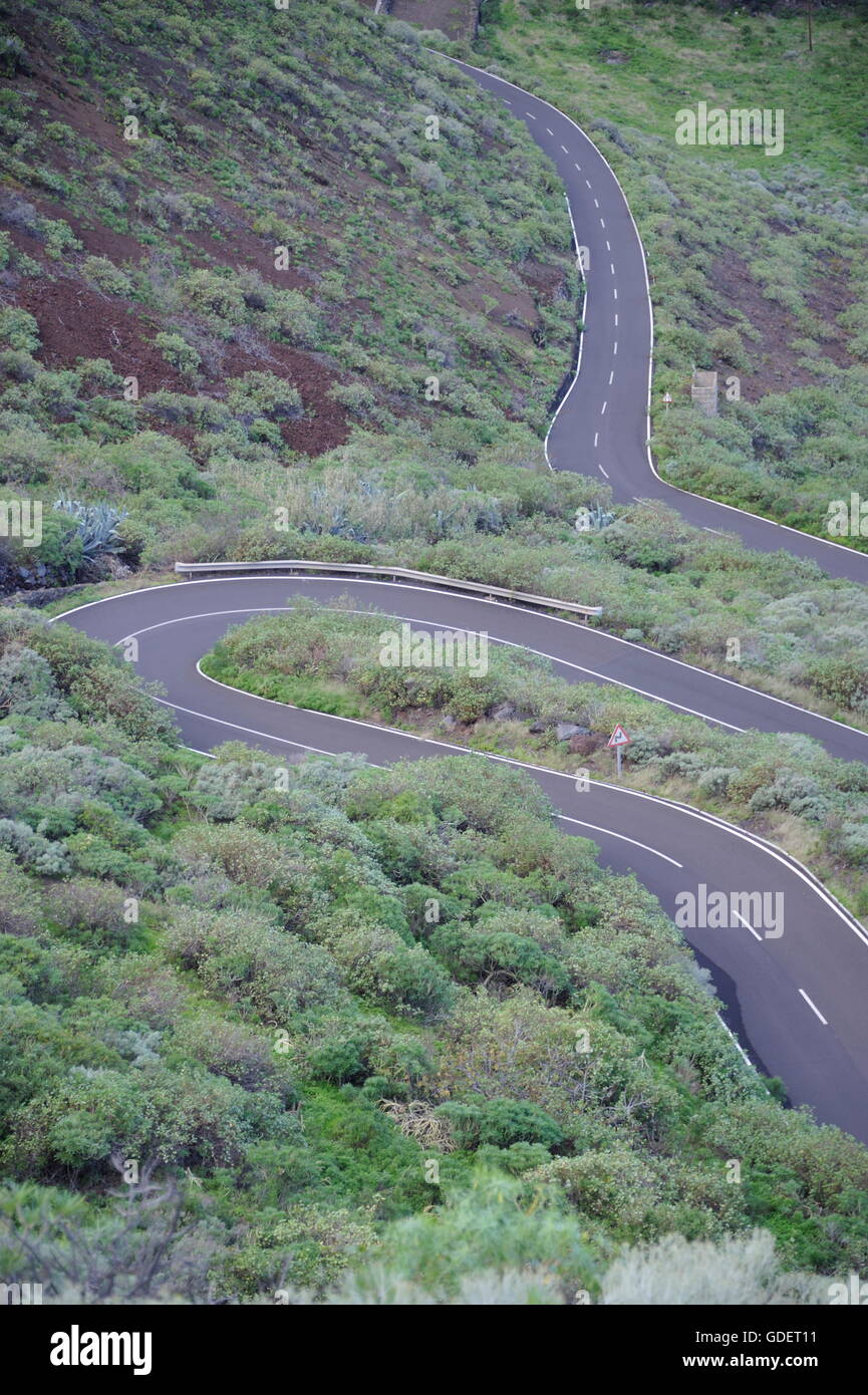 Serpentines, road, El Hierro, Canary Islands, Spain Stock Photo