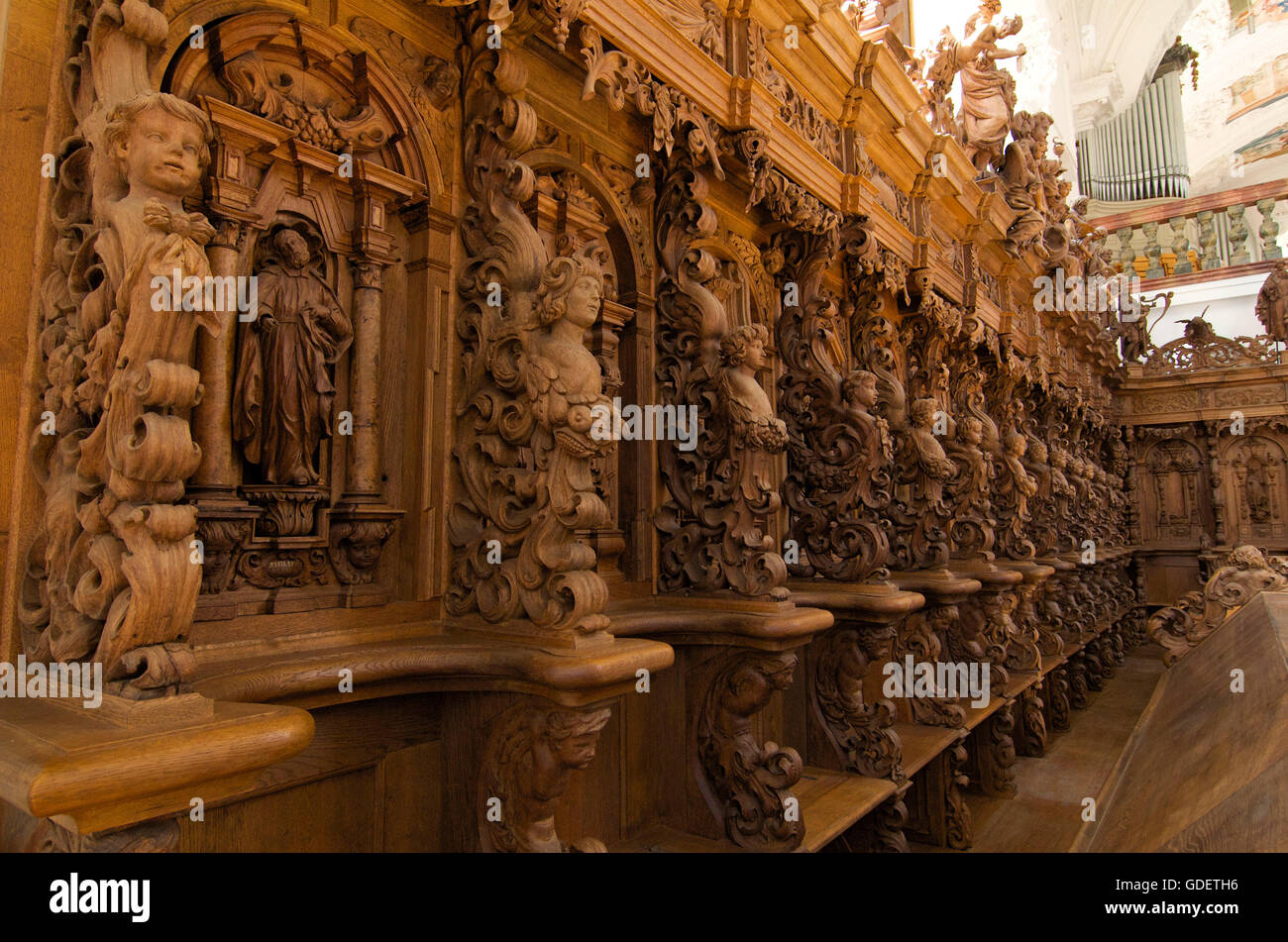 Choir stalls in The Carthusian monastery in Buxheim, Allgaeu, Bavaria, Germany Stock Photo