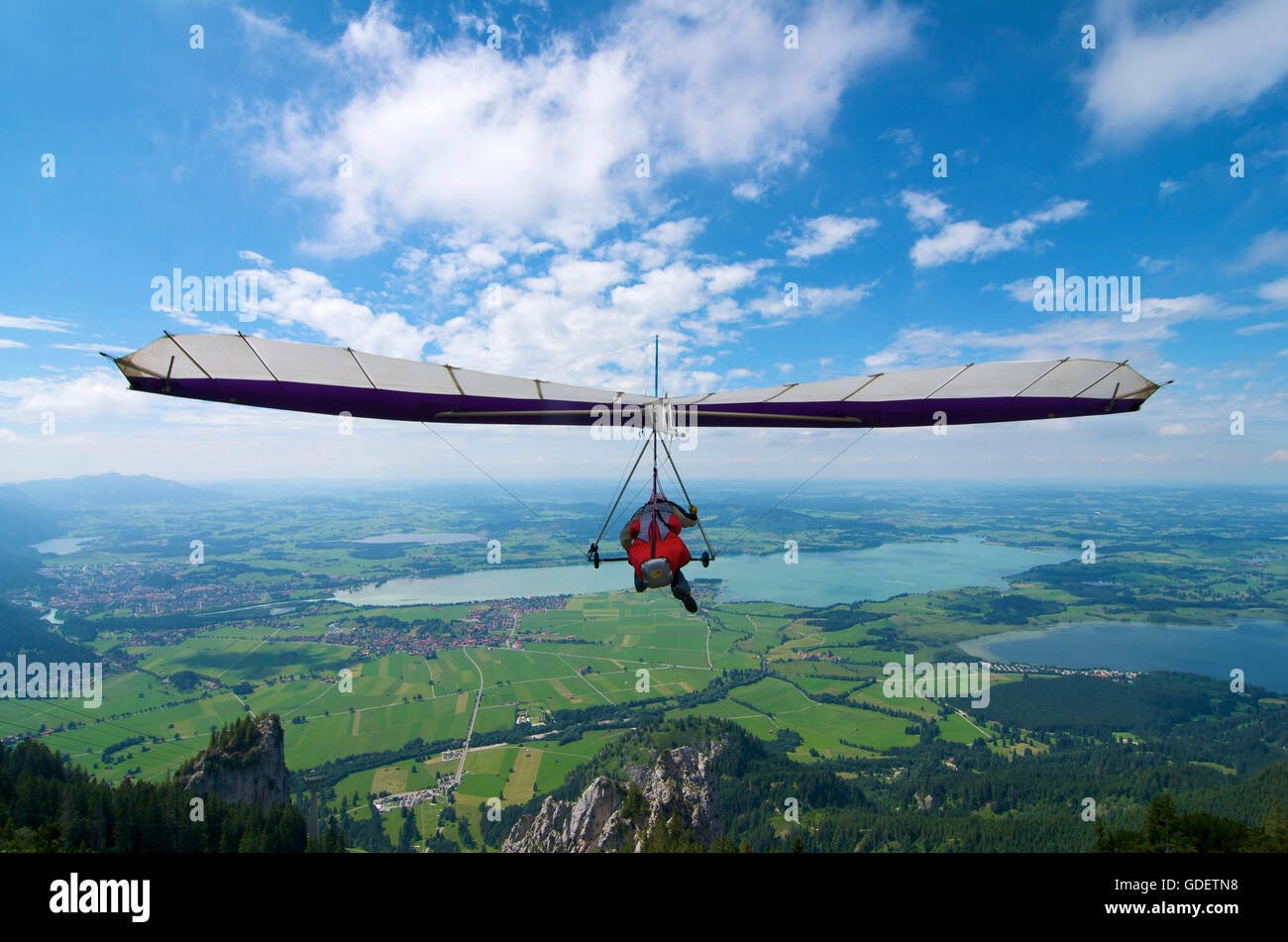 Paragliding at Tegelberg, Fuessen, Allgaeu, Bavaria, Germany Stock Photo