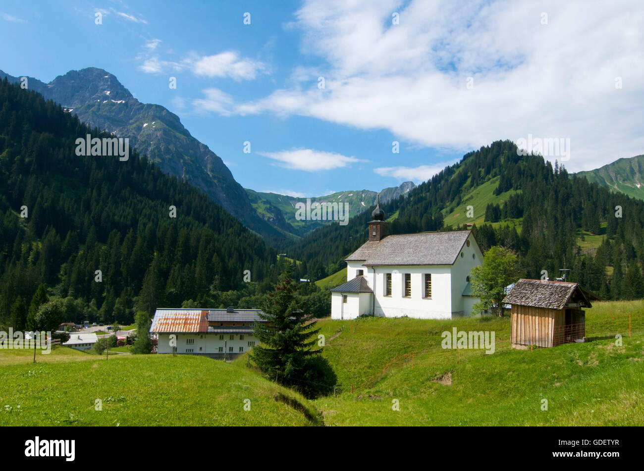 Chapel in Baad in The Kleinwalsertal Valley,  Widderstein, Allgaeu, Vorarlberg, Austria Stock Photo