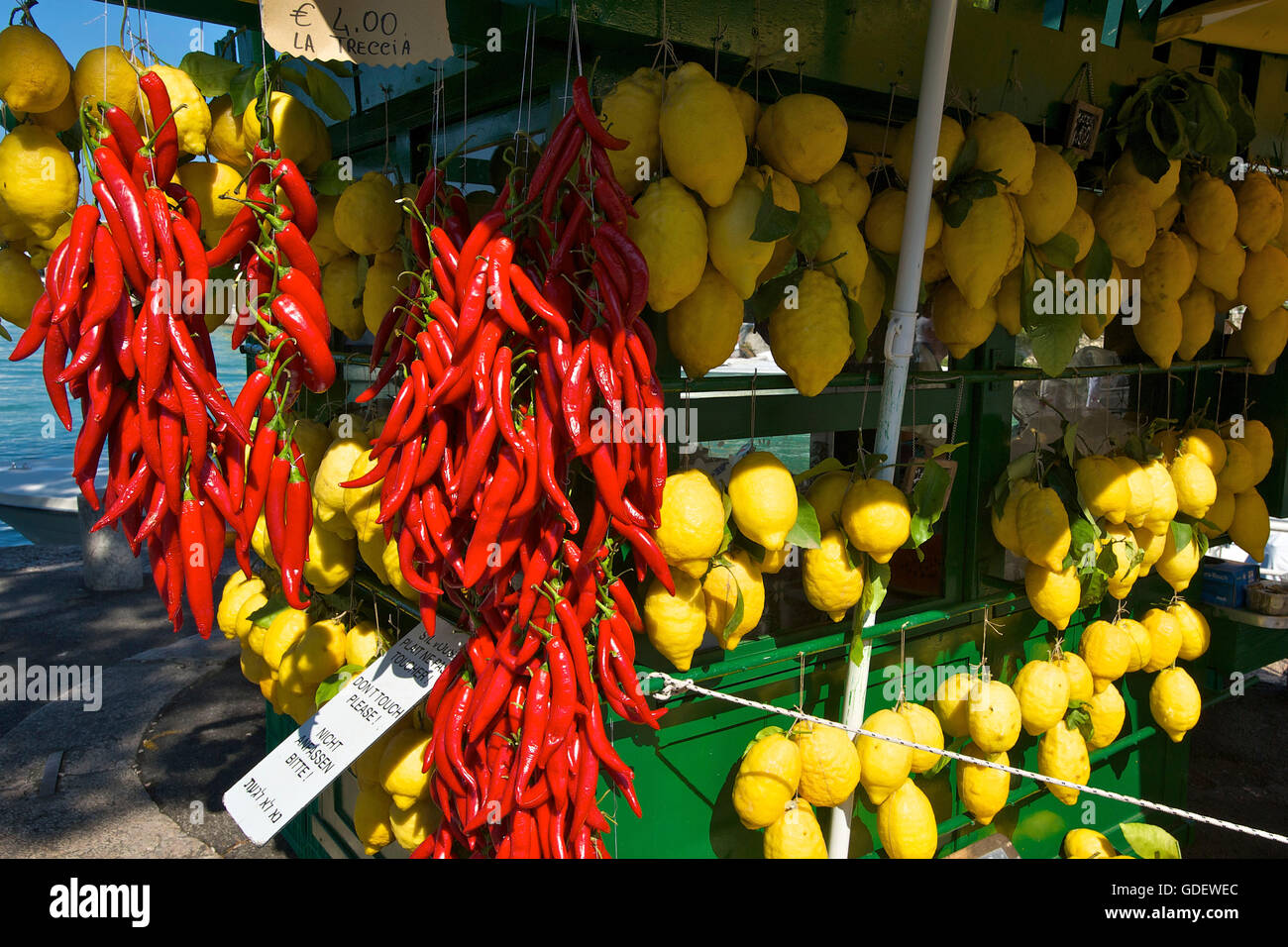 Chilis and Lemons, Sirmione, Lake Garda, Lombardy, Italy / Lago di Garda Stock Photo