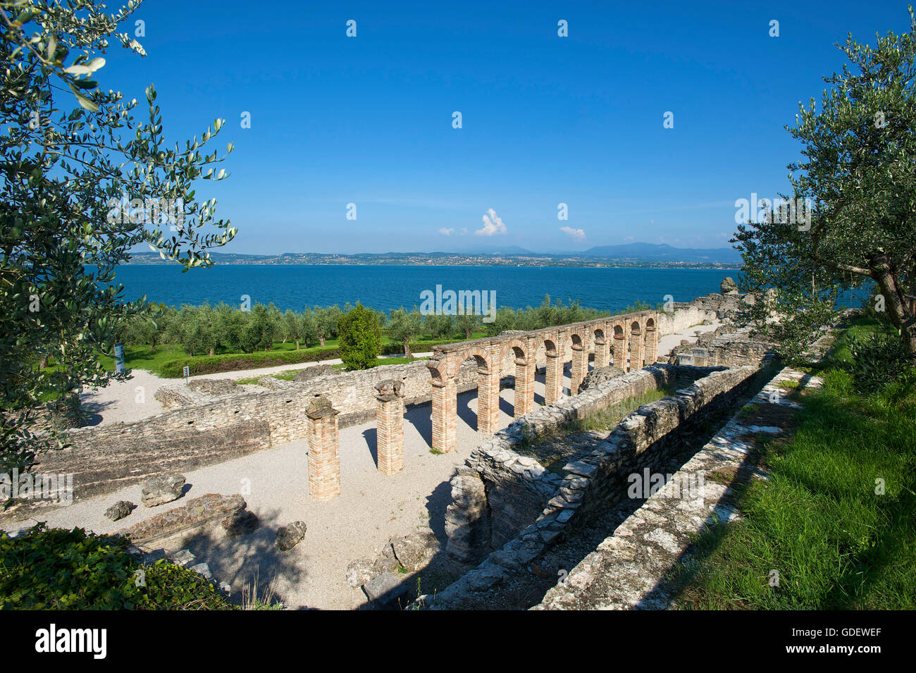 Archeological site, Roman Catull thermal bathSirmione, Lake Garda, Lombardy, Italy / Lago di Garda Stock Photo