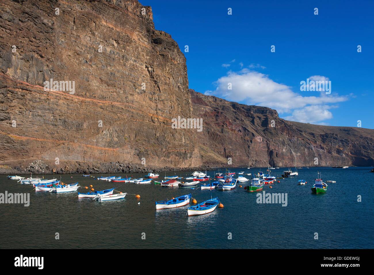 Fishing vessels, harbour, Vueltas, Valle Gran Rey, La Gomera, Canary Islands, Spain Stock Photo