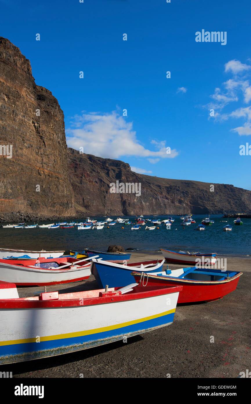 Fishing vessels, harbour, Vueltas, Valle Gran Rey, La Gomera, Canary Islands, Spain Stock Photo